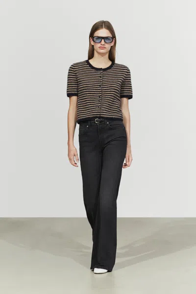Massimo Dutti Cardigã Malha Manga Curta 100% Lã In Brown