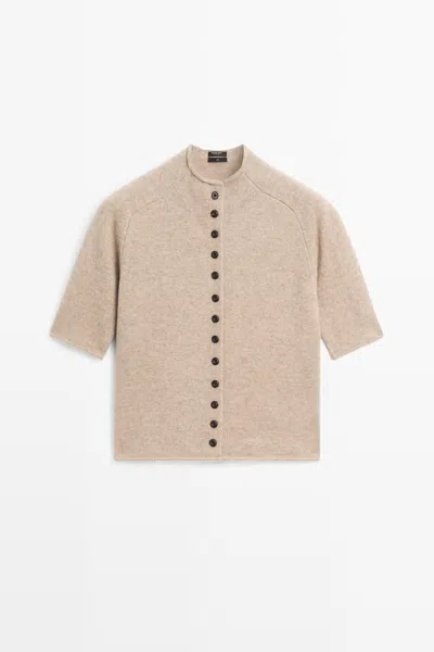 Massimo Dutti Cardigan En Maille 100 % Laine À Col Cheminée In Neutral