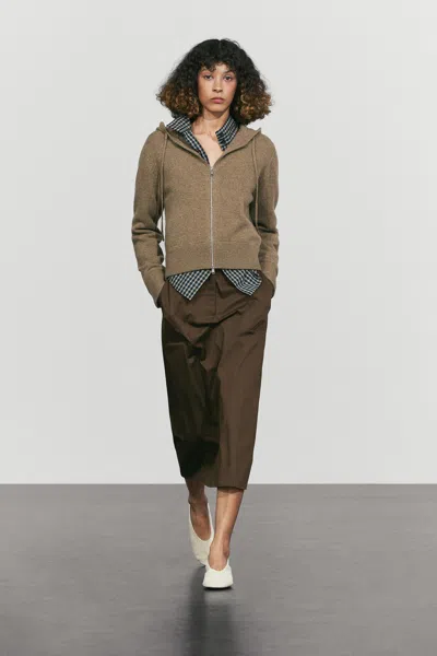 Massimo Dutti Cardigan En Maille À Capuche En Laine Mélangée In Brown