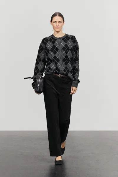 Massimo Dutti Cardigan In Maglia A Rombi 100% Lana In Multi