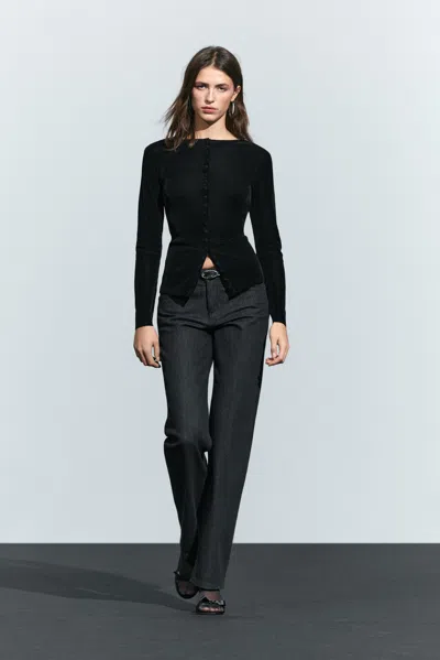 Massimo Dutti Cardigan In Maglia Con Bottoni E Maniche Lunghe In Nero