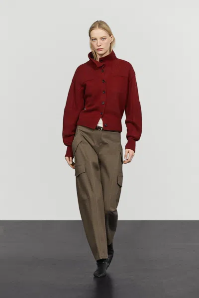 Massimo Dutti Cardigan In Maglia Con Dettagli A Toppe E Lana In Rosso