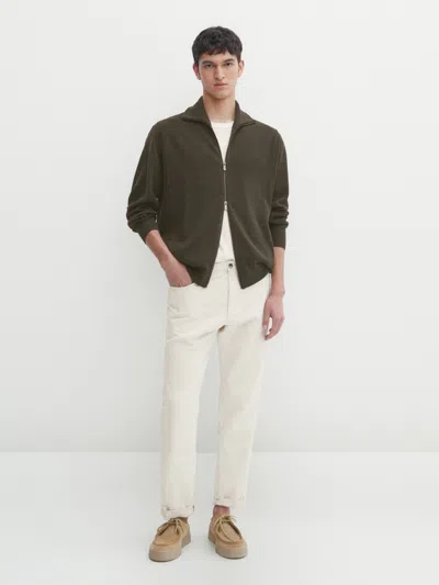 Massimo Dutti Cardigan In Punto Milano Mit Stehkragen Und Reissverschluss In Graugrün