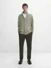 Massimo Dutti Cardigan With Shirt Collar And Buttons In Wassergrün