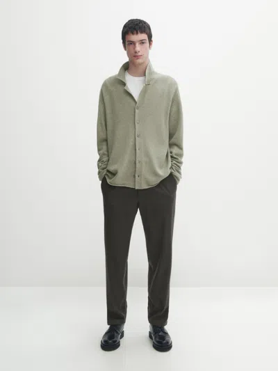 Massimo Dutti Cardigan With Shirt Collar And Buttons In Wassergrün