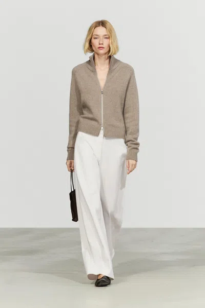 Massimo Dutti Cardigan Zippé 100 % Cachemire In Gris Taupe