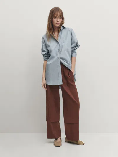 Massimo Dutti Workwear-hose Mit Schlitzen In Granatrot