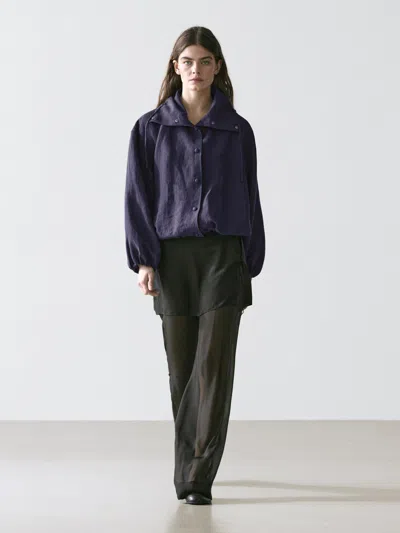 Massimo Dutti Casaco Bomber Com Detalhe No Colarinho 100% Linho In Blue