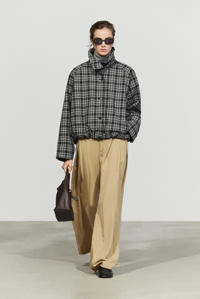 Massimo Dutti Oversize Check Bomber Jacket In Azul Escuro