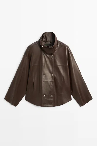 Massimo Dutti Casaco De Pele Napa Com Carcela E Fecho De Botões In Brown