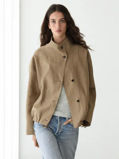 Massimo Dutti Casaco Tipo Bomber Às Riscas Em Mistura De Linho In Brown