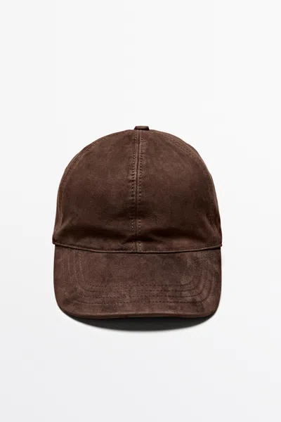 Massimo Dutti Casquette En Cuir Et Daim In Caramel