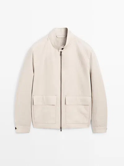 Massimo Dutti Cazadora Bolsillos 100% Lino In Pink