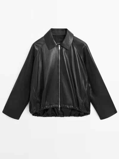 Massimo Dutti Cazadora Oversize Piel Napa In Black