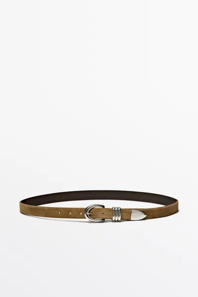 Massimo Dutti Ceinture En Croûte De Cuir Avec Détail Métallique In Brown