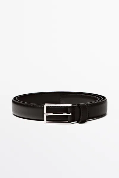 Massimo Dutti Ceinture Habillée Surpiqûre Cuir Nappa In Noir