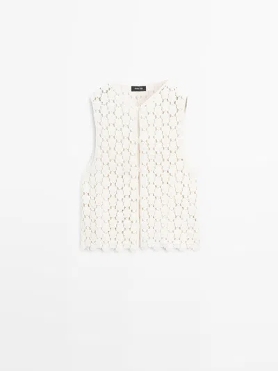 Massimo Dutti Chaleco Crochet Detalle Flores Algodón In White