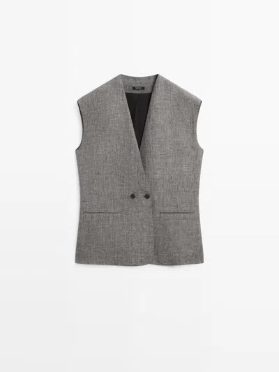 Massimo Dutti Chaleco Hombros Marcados Lino In Gray