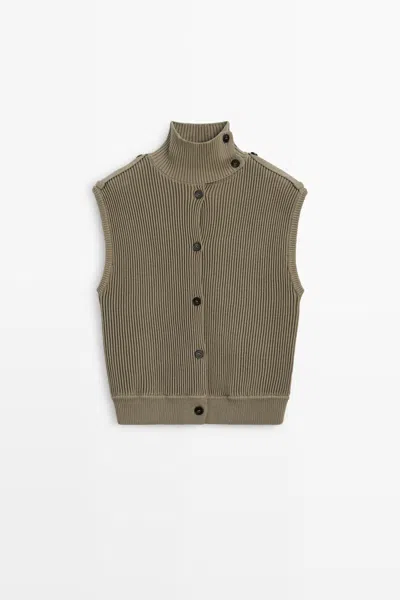 Massimo Dutti Chaleco Punto Cuello Subido 100% Algodón In Gray