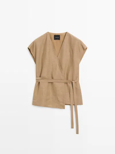 Massimo Dutti Chaleco Tipo Kimono Largo Cruzado In Brown