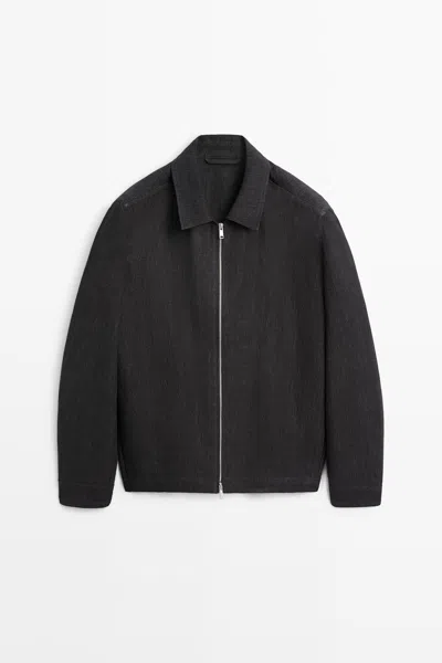 Massimo Dutti Chamarra De Lino Con Cremallera In Azul Gris