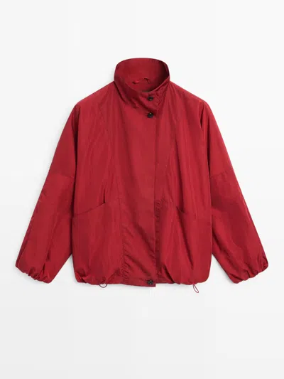 Massimo Dutti Chaqueta Bomber Abullonada Cuello Alto In Red