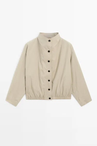 Massimo Dutti Chaqueta Bomber Cuello Chimenea In Neutral
