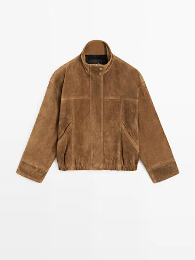 Massimo Dutti Chaqueta Corta Bómber Piel Ante In Brown