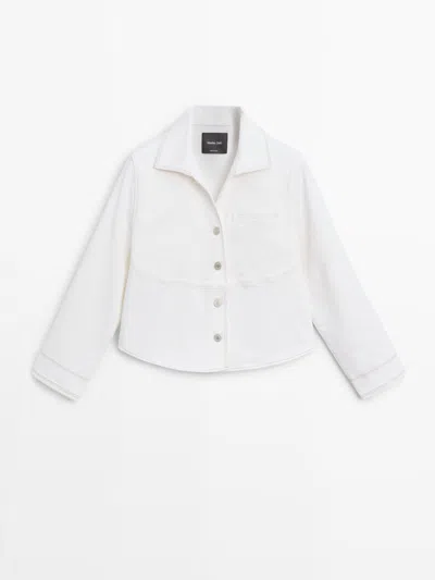 Massimo Dutti Chaqueta Denim Costura Contraste In Purple