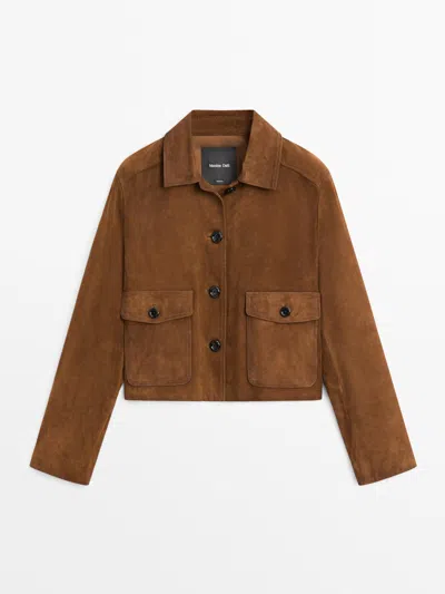 Massimo Dutti Chaqueta Piel Ante In Blue