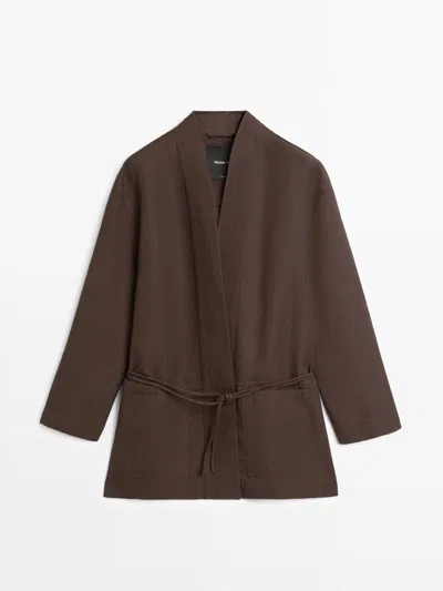 Massimo Dutti Chaqueta Tipo Kimono Lazada Con Lino In Brown