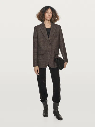 Massimo Dutti Check Wool Blend Blazer In Brown