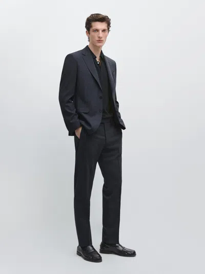 Massimo Dutti Check Wool Blend Suit Blazer In Blue