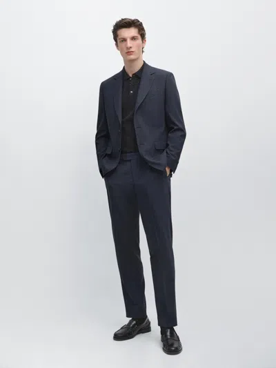 Massimo Dutti Check Wool Blend Suit Trousers In Blue