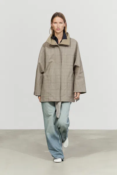 Massimo Dutti Casaco De Gola Alta Aos Quadrados Em Mistura De Algodão In Green