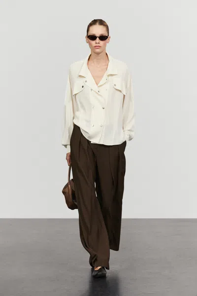 Massimo Dutti Chemise Col Officier À Boutons In Cru