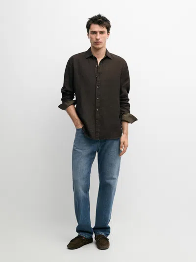 Massimo Dutti Chemise Regular Fit 100 % Lin In Brown