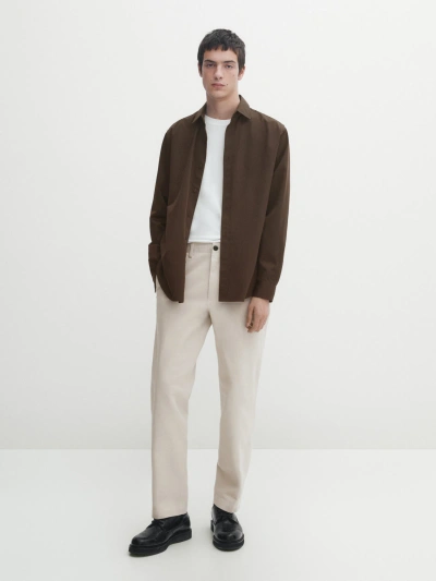 Massimo Dutti Chinohose Aus Segeltuch Im Straight-fit In Beige