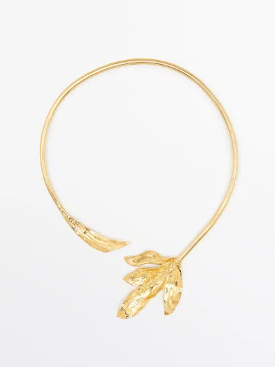 Massimo Dutti Choker Necklace With Flower Detail In Gold