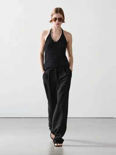 Massimo Dutti Chunky Knit Contrast Halter Top In Black