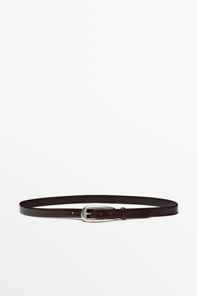 Massimo Dutti Cinto Com Fivela Arredondada Em Pele Napa In Castanho