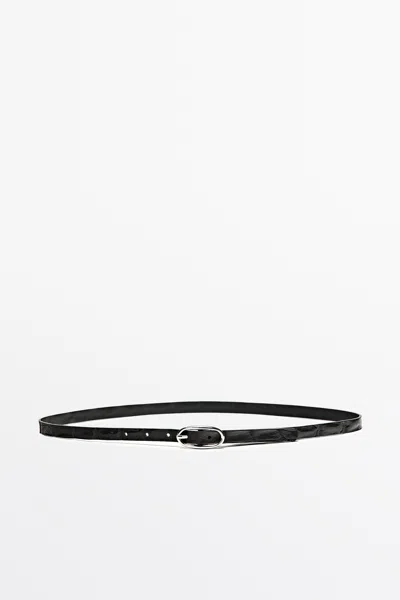 Massimo Dutti Cinto Com Fivela Oval Em Pele Com Textura In Preto