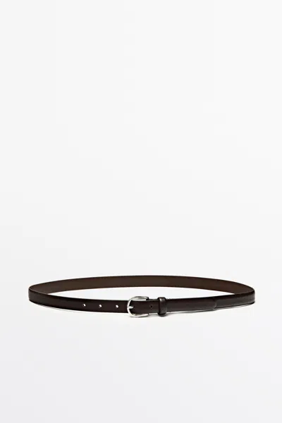 Massimo Dutti Cinto Com Fivela Oval Em Pele Napa In Castanho