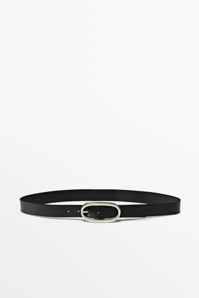 Massimo Dutti Cinto Com Fivela Oval Em Pele Napa In Preto