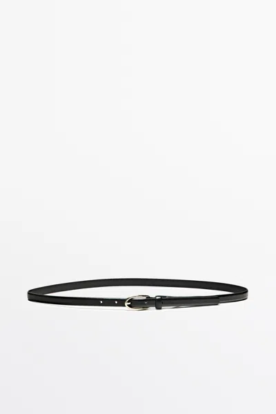 Massimo Dutti Cinto Com Fivela Oval Em Pele Napa In Preto
