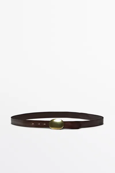 Massimo Dutti Cinto Com Pormenor De Fivela Em Pele Napa In Castanho