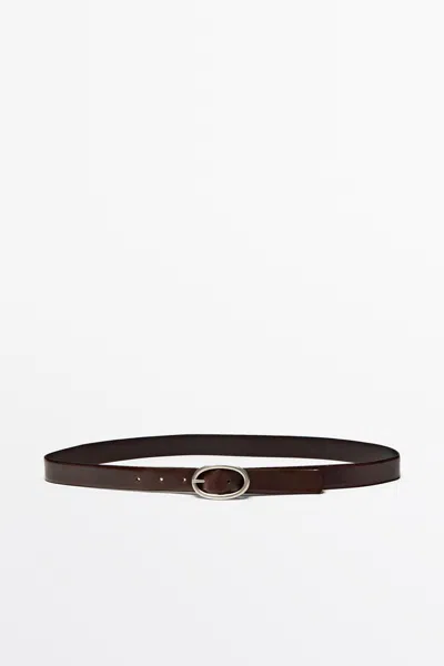 Massimo Dutti Cinto De Pele Napa Com Fivela Oval In Castanho