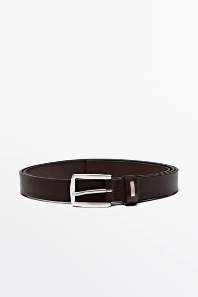 Massimo Dutti Cinto De Pele Napa Com Fivela Retangular In Castanho