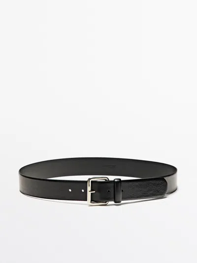 Massimo Dutti Cinturón Hebilla Cuadrada Piel Napa In Black