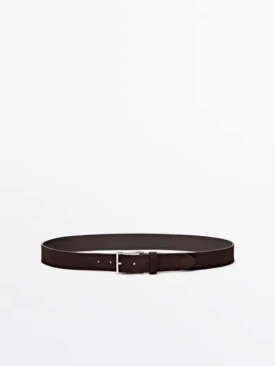 Massimo Dutti Cinturón Hebilla Níquel Piel Napa Afelpada In Brown